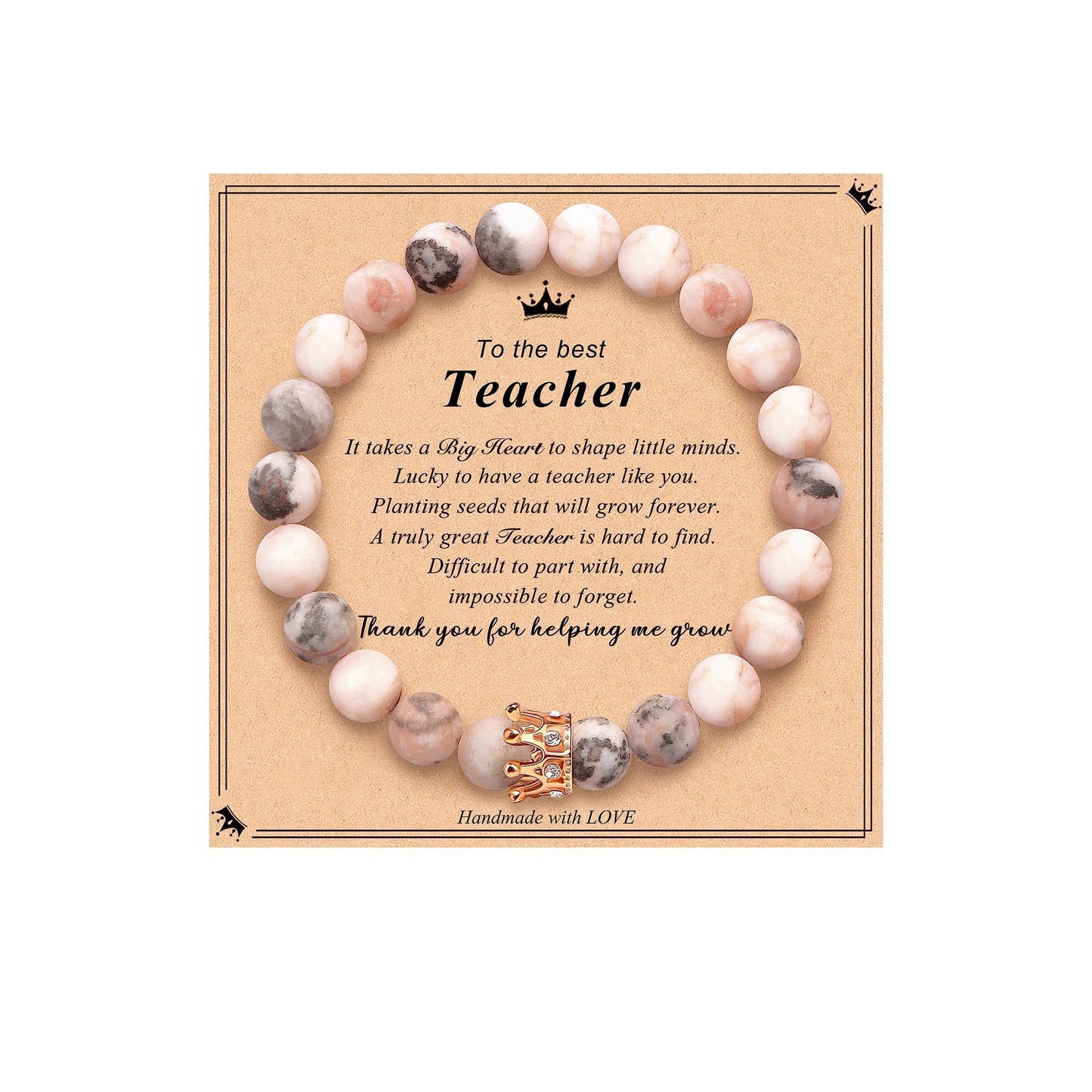 Elegant Crown Brass Bracelet with Natural Agate and Rhodochrosite Beads for Women
