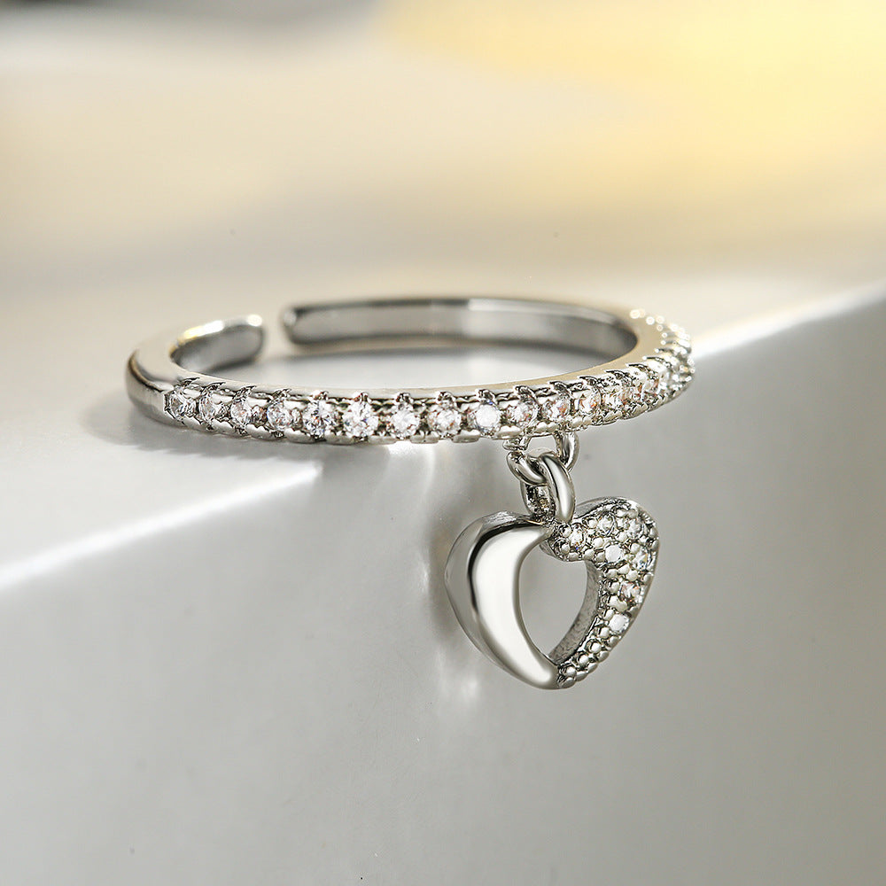 Anello a Cuore Minimalista in Rame con Zirconi Micro-Pavé per Donna