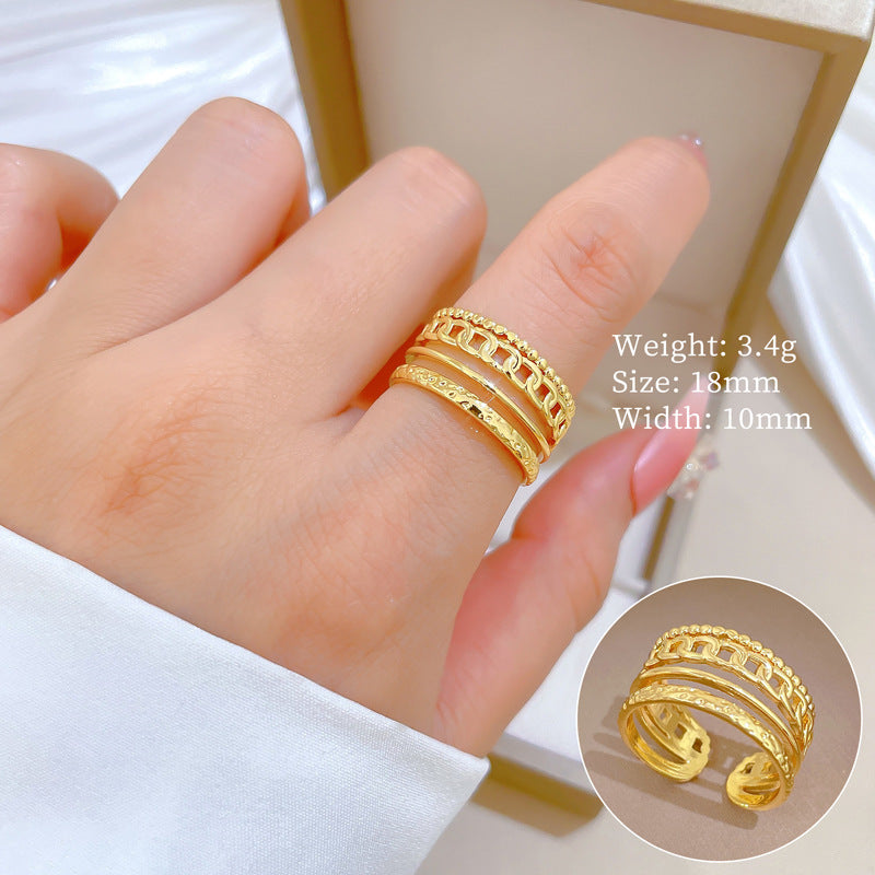 Minimalist Sweet Gold Plated Brass Crown Ring Adjustable Open Band for Women Couples