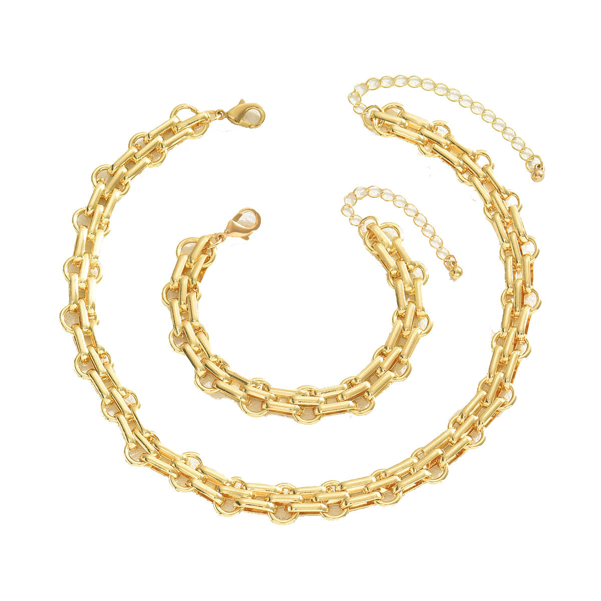 Collar y Pulsera de Aleación Geométricos Minimalistas para Mujer con Acabado Chapado y Cadena Larga a la Clavícula