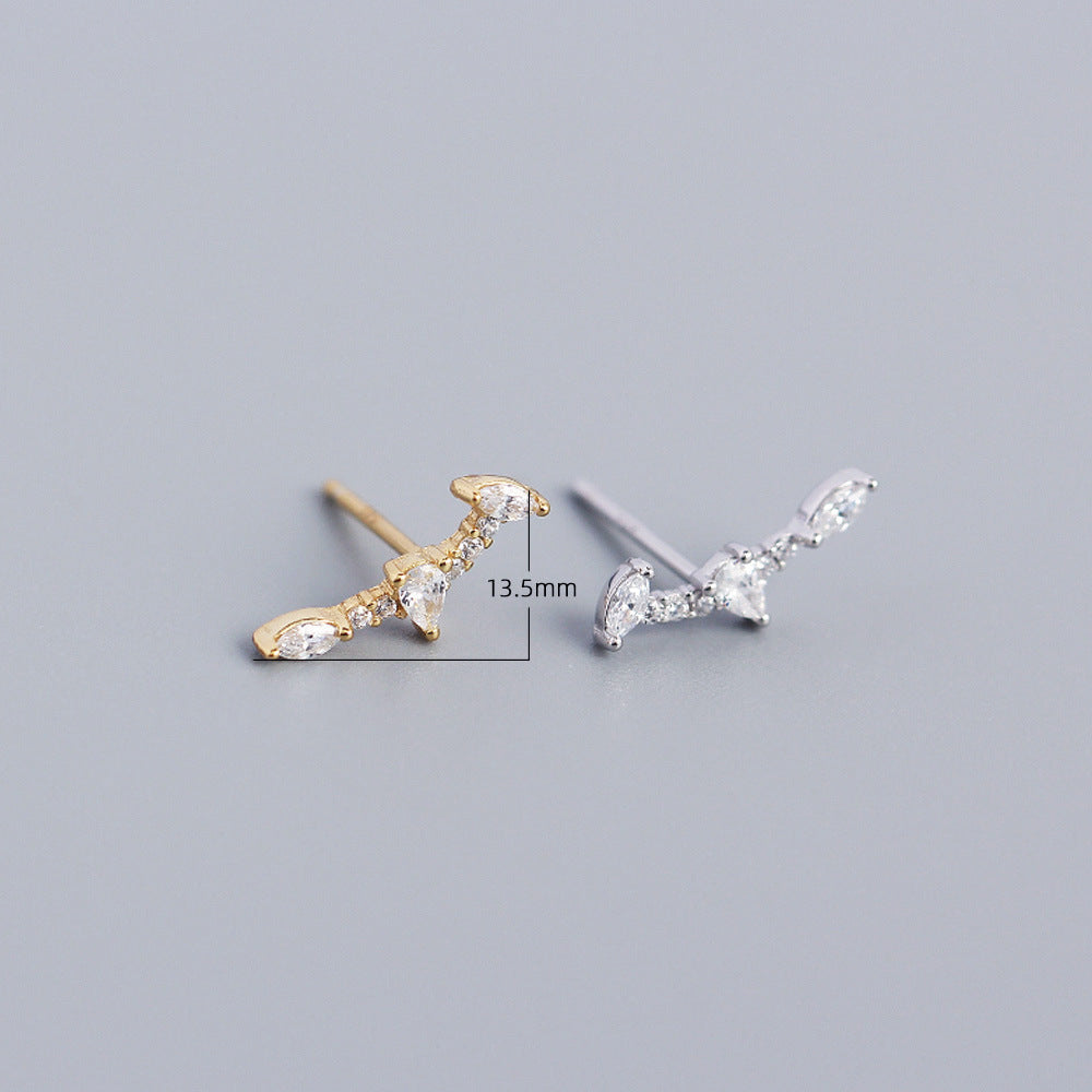 Elegant Geometric Bar-Shaped S925 Sterling Silver Stud Earrings with Cubic Zirconia Inlay