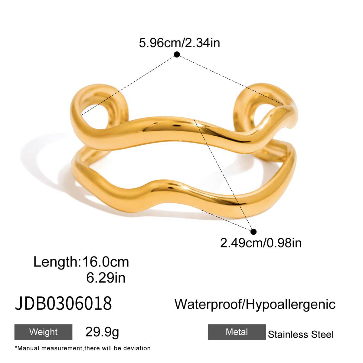Luxury Oval Geometric Gold Plated Stainless Steel Bracelet for Women