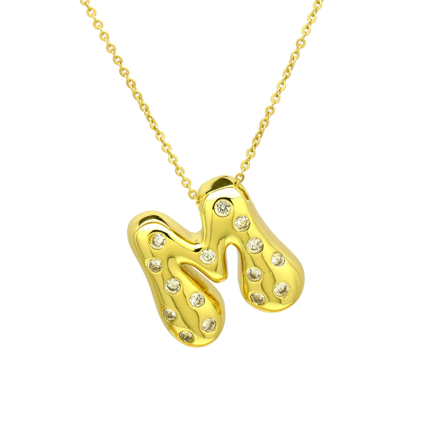 Sweet Plated Brass Letter Pendant Necklace with Cubic Zirconia Inlay for Women