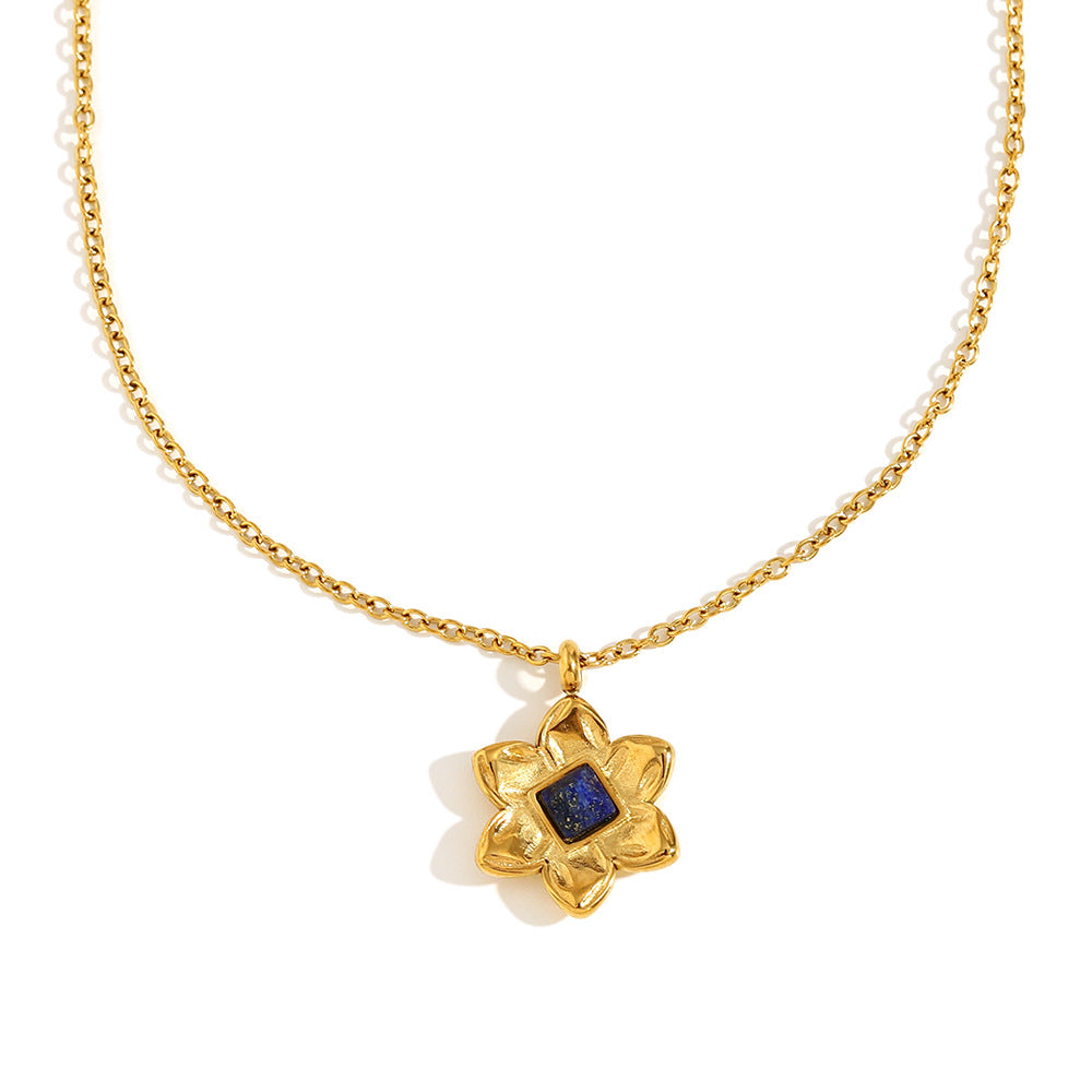 Vintage Stainless Steel Pendant Necklace with 18K Gold Plating, Heart Star Moon and Floral Design for Women