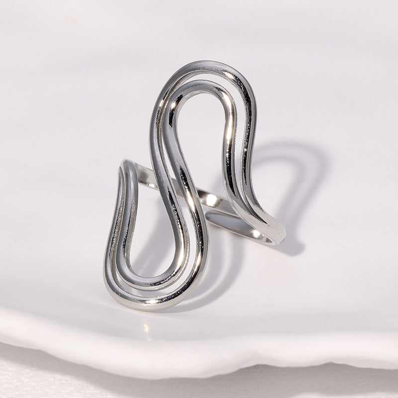 Minimalist Geometric S-Shaped Stainless Steel Ring for Women with Plated Finish