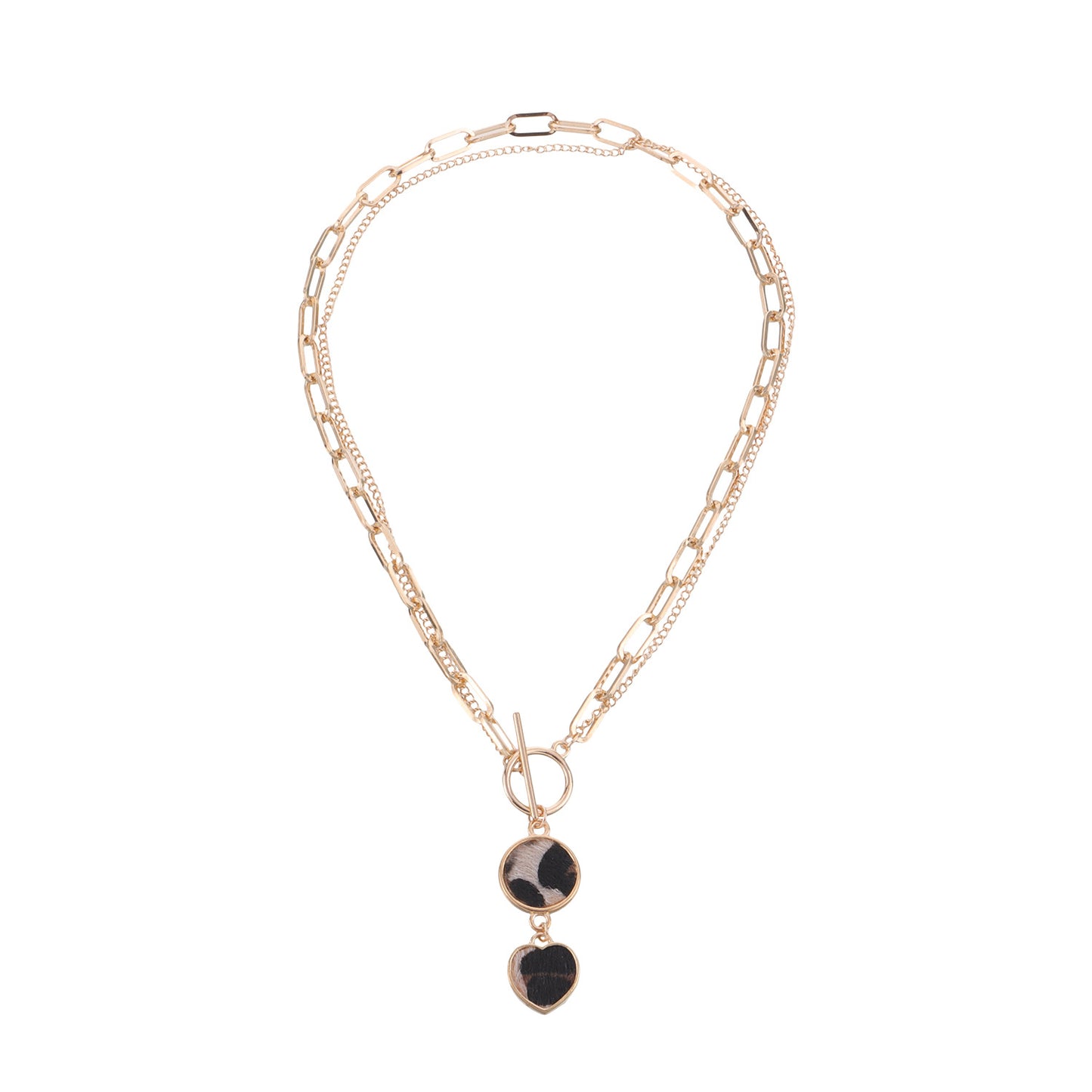 Fashion Leopard Print Heart-Shaped Alloy Necklace for Women with Plated Bamboo Link Chain