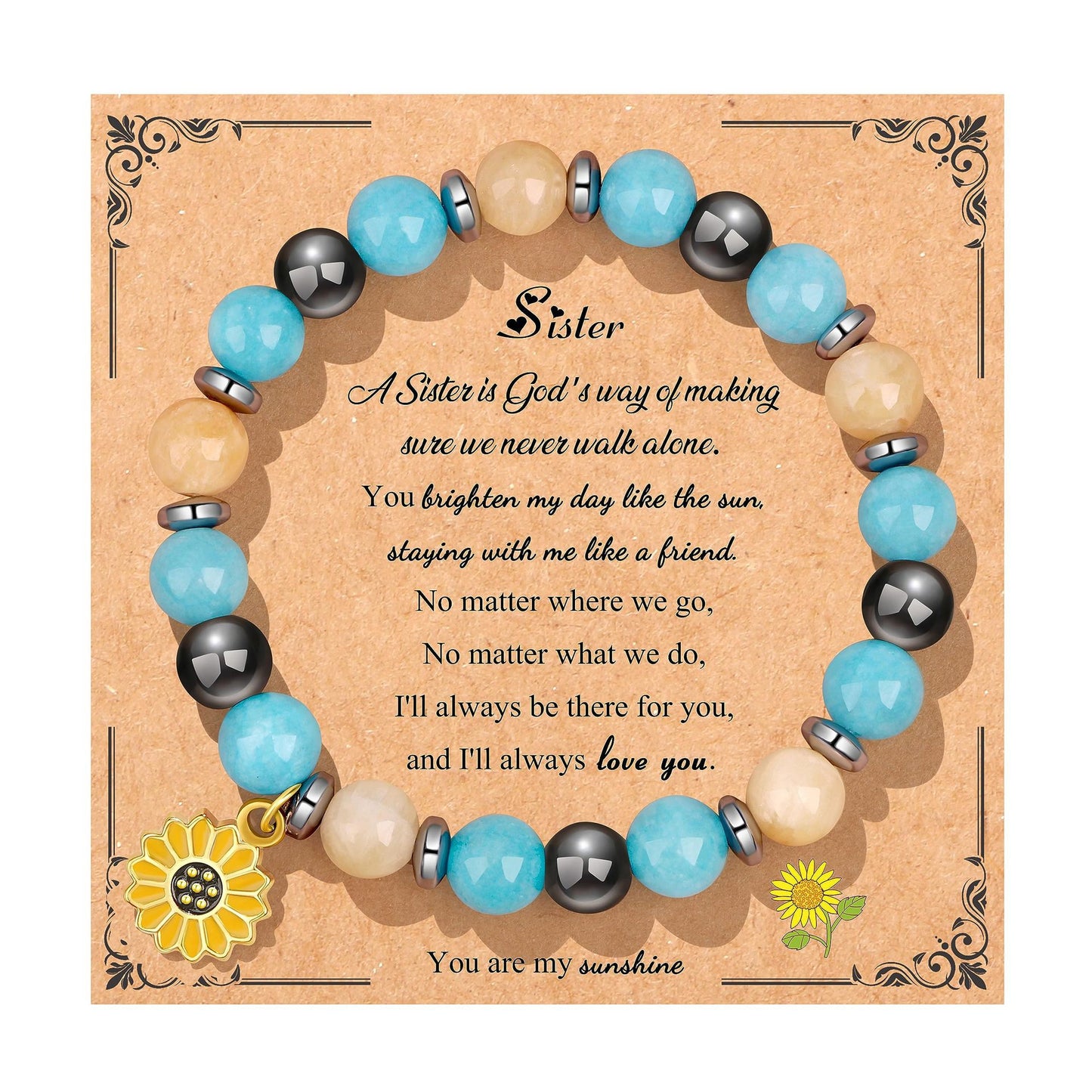 Sweet Floral Sunflower Gemstone Charm Bracelet for Women