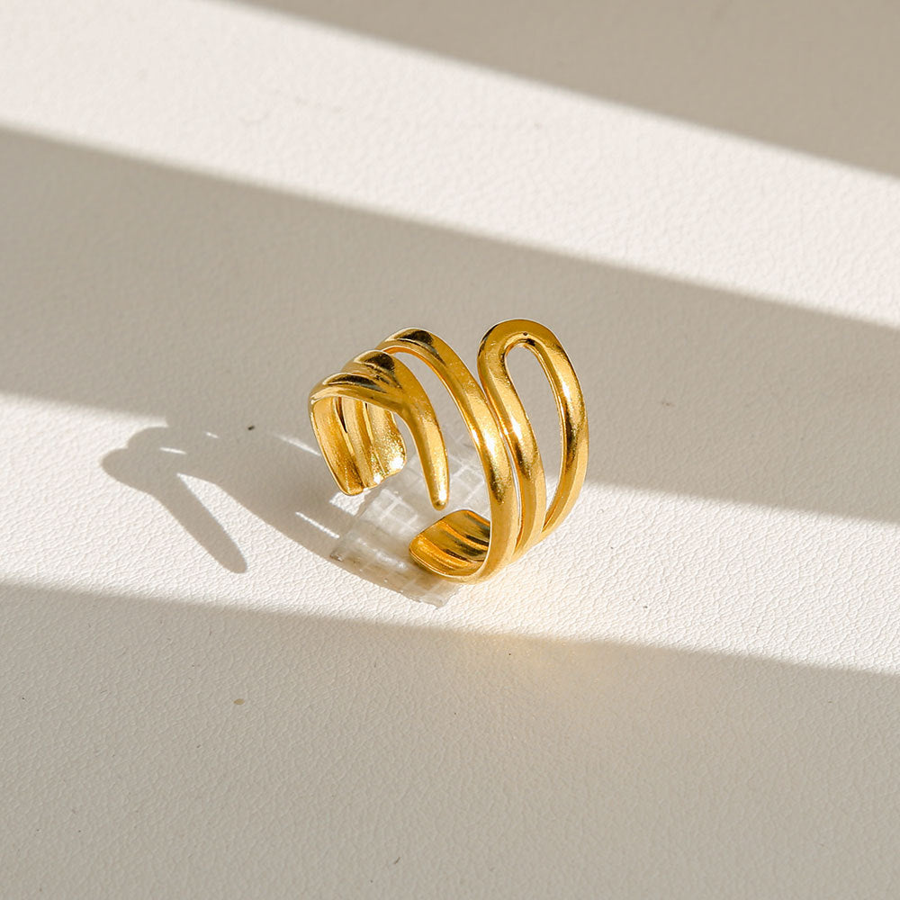Anello di tendenza da donna in acciaio inossidabile geometrico placcato oro con perle e fiori stile Instagram