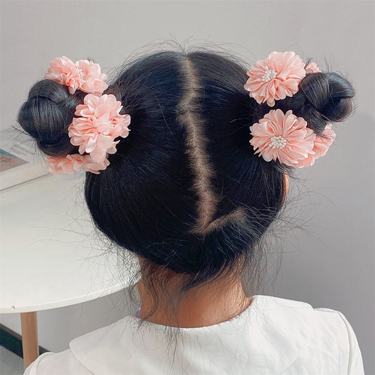 Set Elastici per Capelli Floreali Eleganti per Bambini - Elastici in Tessuto a Tinta Unita con Ornamento Floreale in Stile Principessa