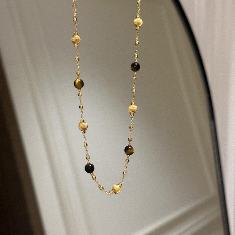 Collana pendente occhio di tigre in stile retrò con design geometrico da donna, catena a maglie color oro, accessorio minimalista di lusso