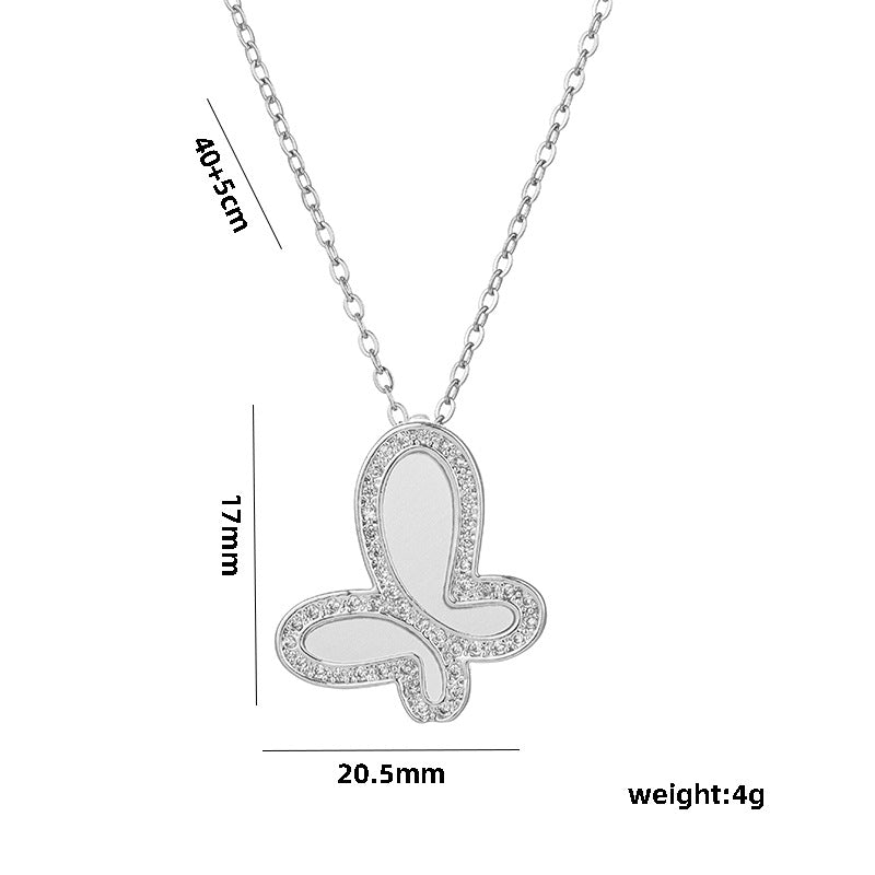 Collana da donna a forma di farfalla in acciaio al titanio con intarsio in madreperla, catena a sfere lucida, gioiello di moda femminile e versatile