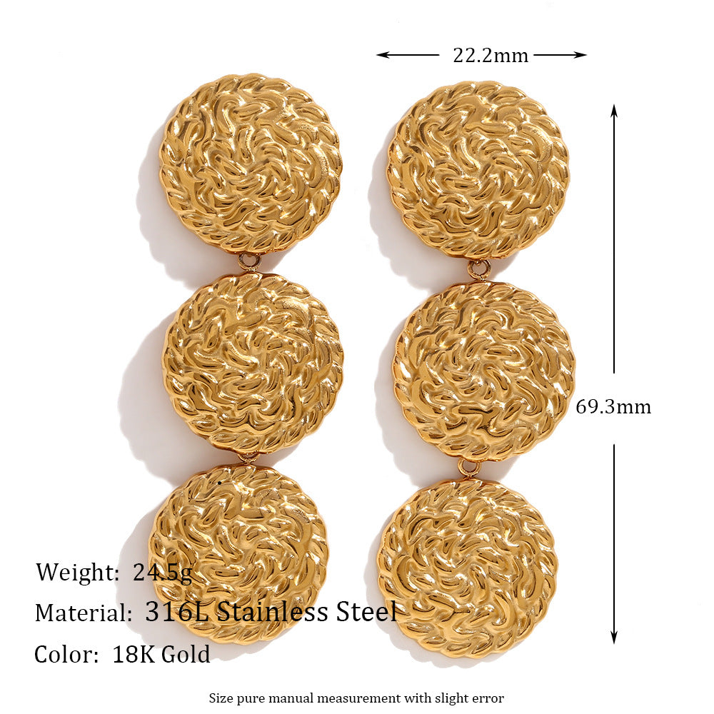Pulsera Redonda de Acero Inoxidable con Textura Martillada Geométrica y Chapado en Oro de 18K para Mujer