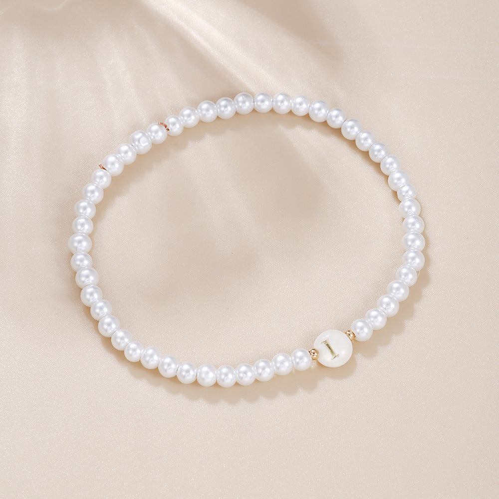Minimalist Sweet Letter Imitation Pearl Handmade Bracelet for Women
