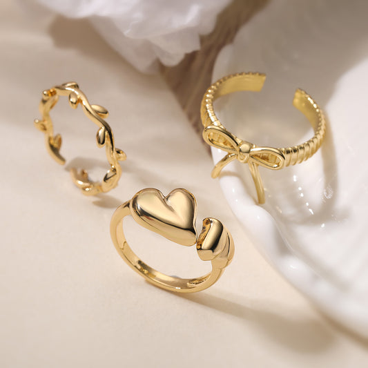 Minimalist Geometric Open Heart Ring for Women in Copper with 18K Gold Plating
