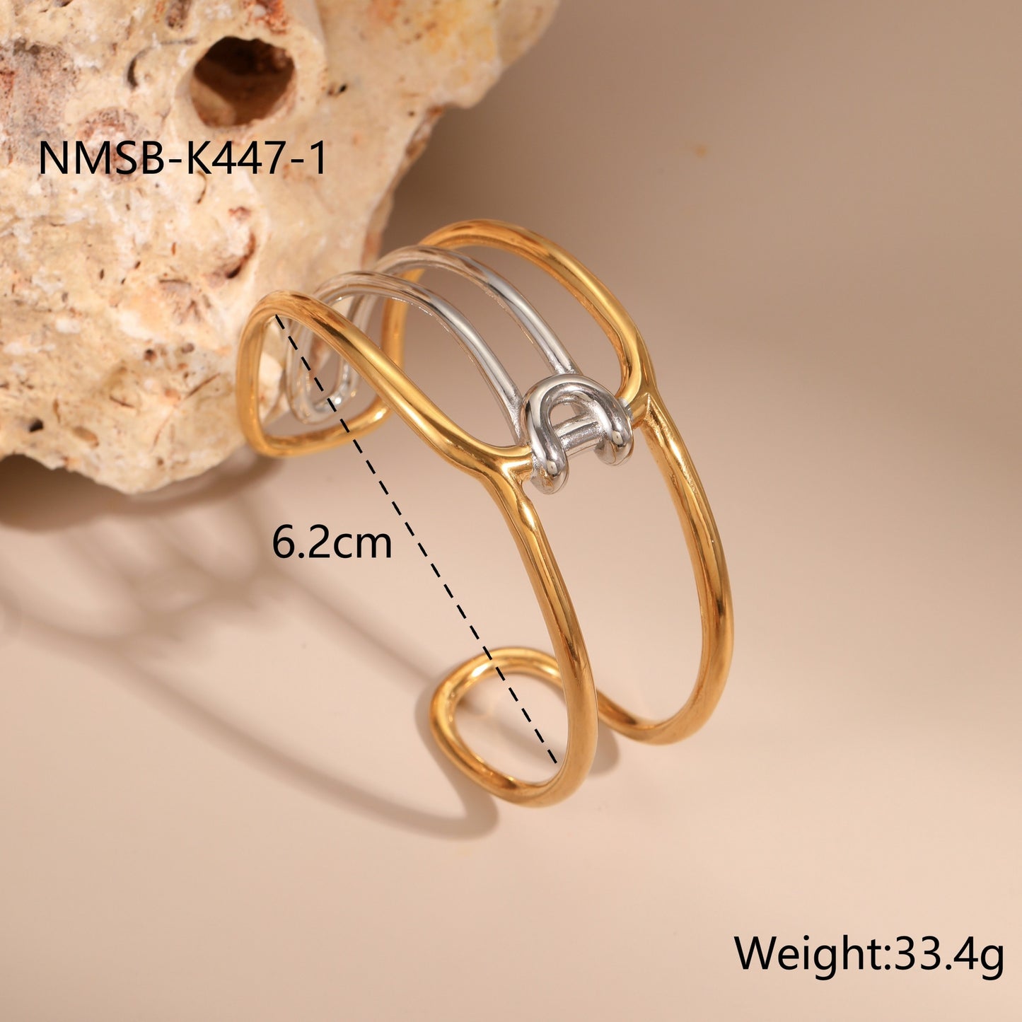 Pulsera de Acero Inoxidable Geométrica de Moda con Baño de Oro de 18K Brazalete Ajustable para Mujer