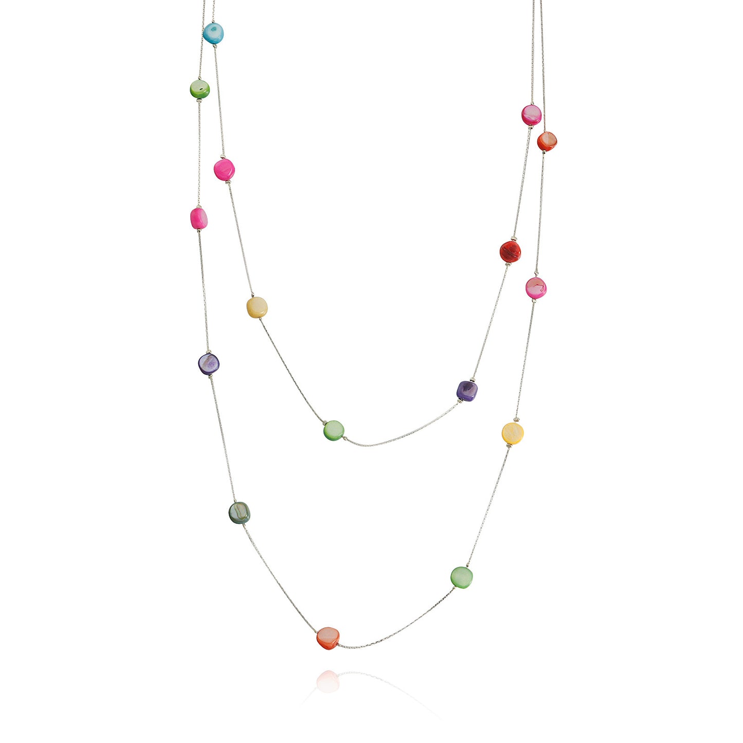 Geometric Long Layered Tassel Necklace for Women with Colored Zirconia on Alloy Base with Plated Finish