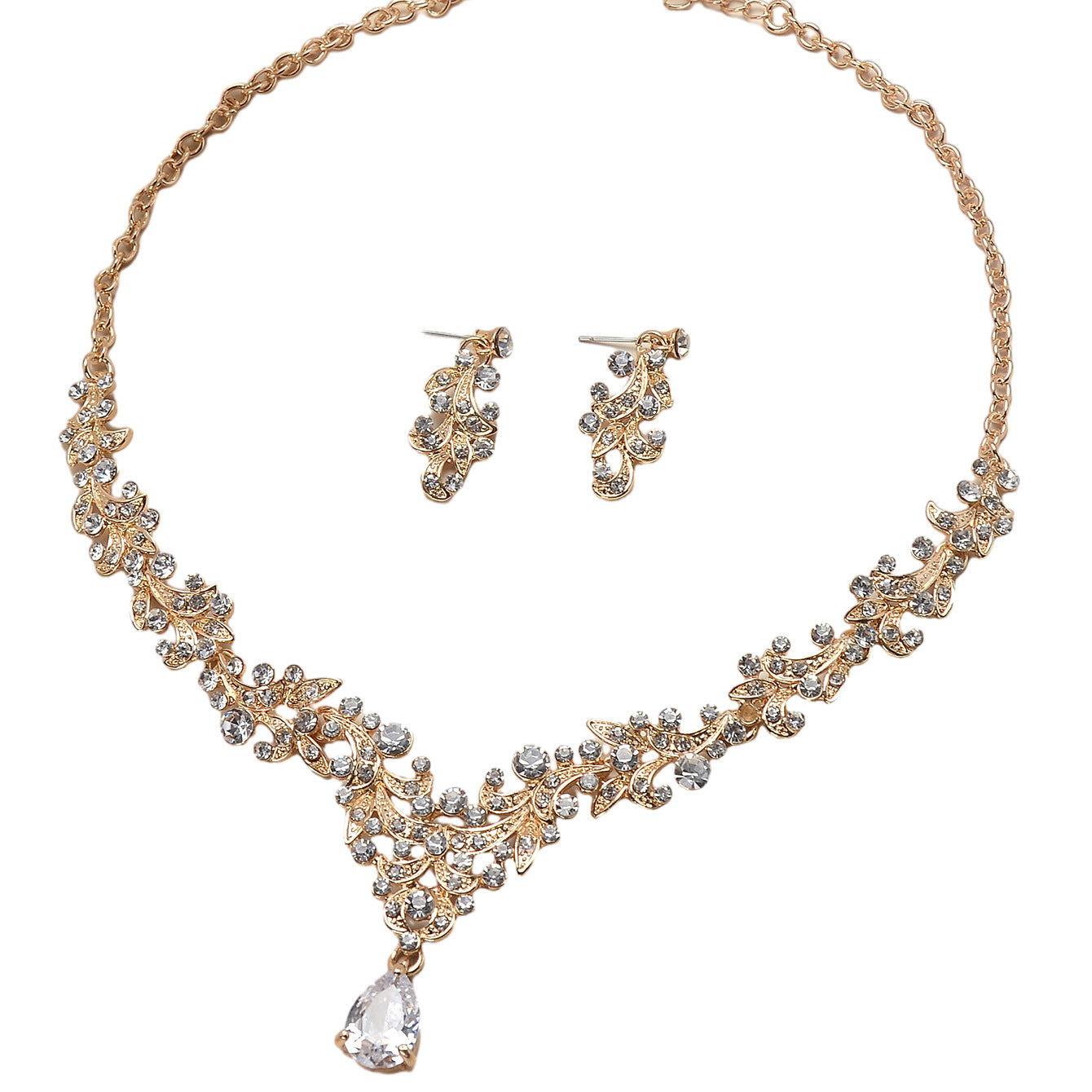Juego de collar y pendientes de aleación de cadena de serpiente con incrustaciones de pedrería y cristal dulce para mujer