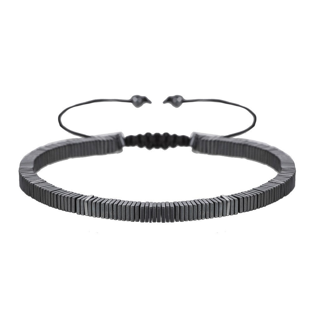 Unique Geometric Heart Round Bead Hematite Handmade Bracelet Adjustable Unisex