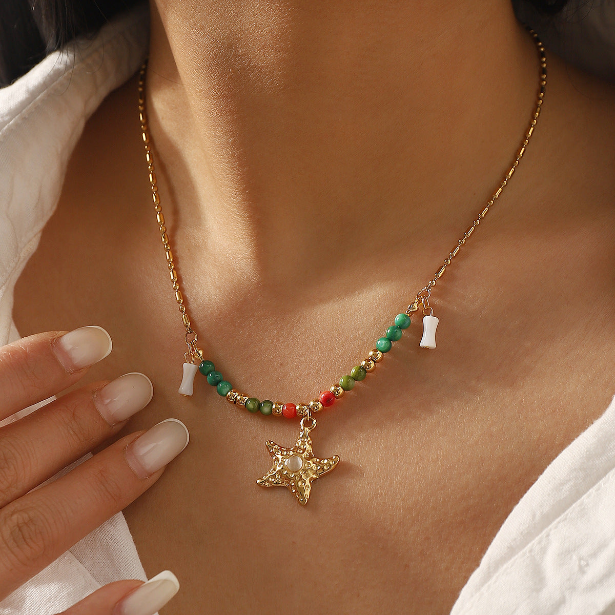 Collar con Colgante Estrella Bohemio de Acero Inoxidable con Diseño Geométrico, Acabado Galvanizado, para Mujer