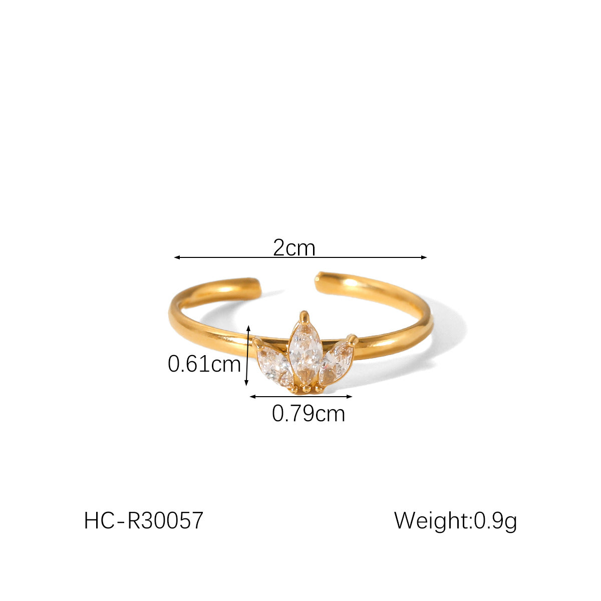 Anello da donna alla moda placcato oro 18 carati in acciaio inossidabile martellato a forma di fiocco con perla e zircone