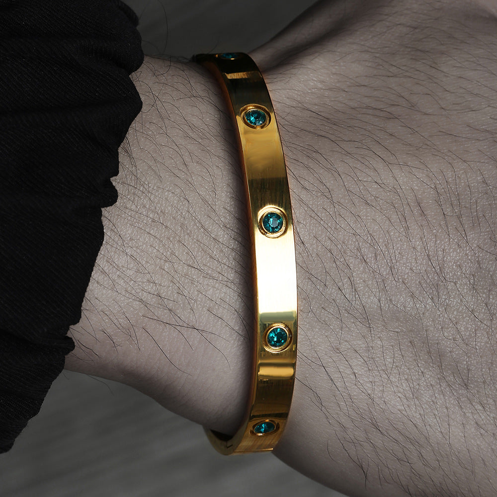 Geometric Round Stainless Steel Plated Rhinestone LOVE Clasp Bracelet Unisex