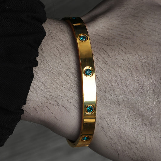 Geometric Round Stainless Steel Plated Rhinestone LOVE Clasp Bracelet Unisex