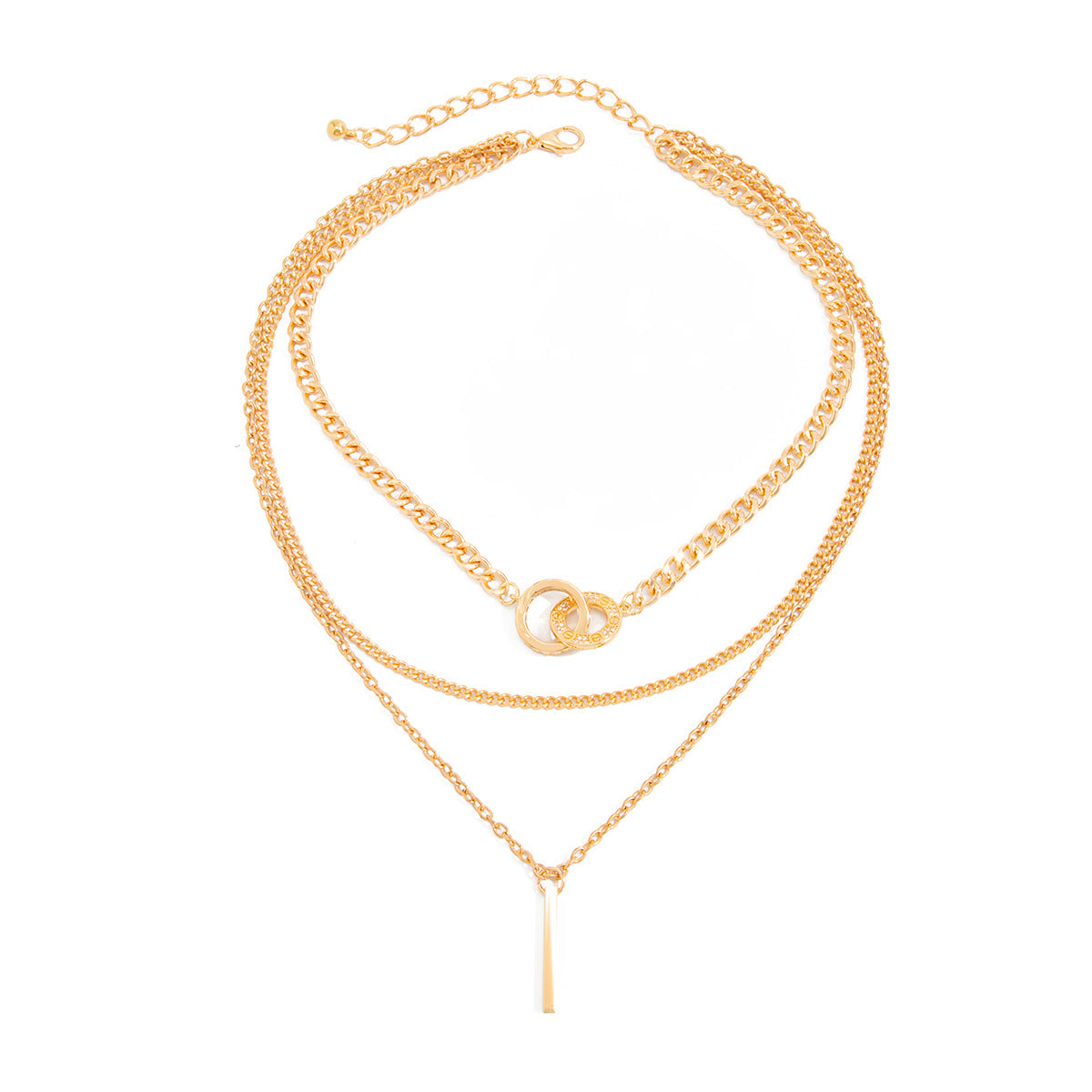 Luxury Business Geometric Rhinestone Plated Iron Zinc Alloy Double Loop Necklace for Women