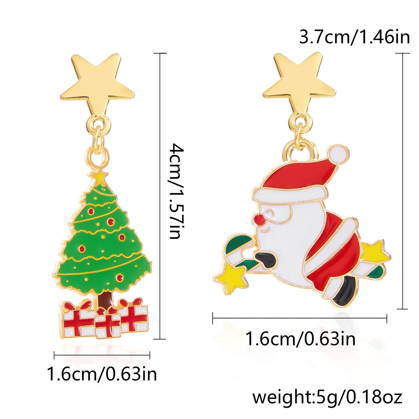 Pendientes de personaje de dibujos animados de Navidad lindos para mujer, aleación con acabado esmaltado, con diseño de Papá Noel, árbol de Navidad y caja de regalo