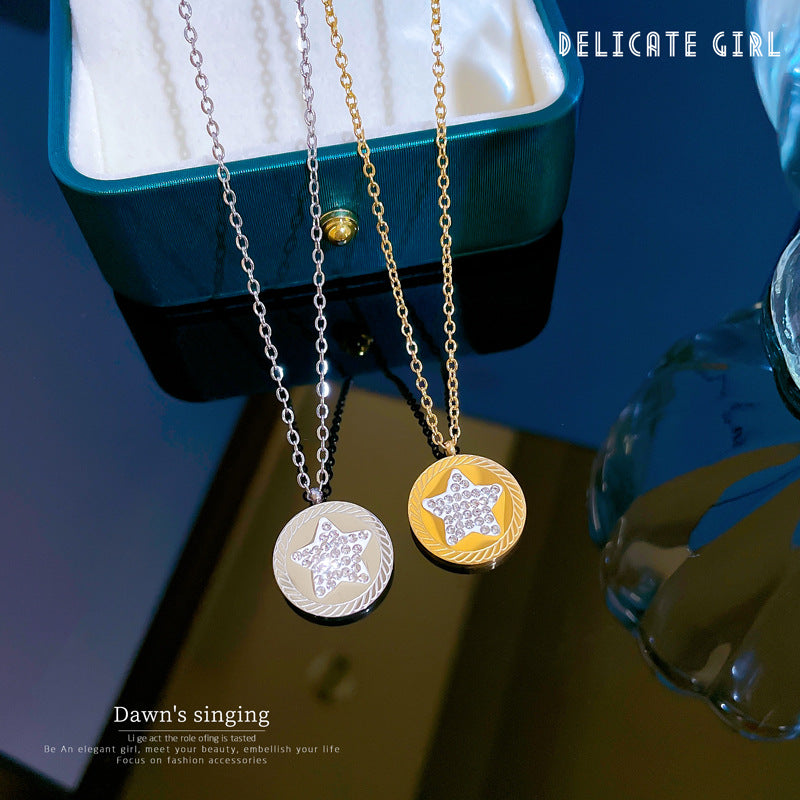Minimalist Five-Pointed Star Pendant Necklace for Women in Titanium Steel with Gold Plating and Delicate Locket Chain