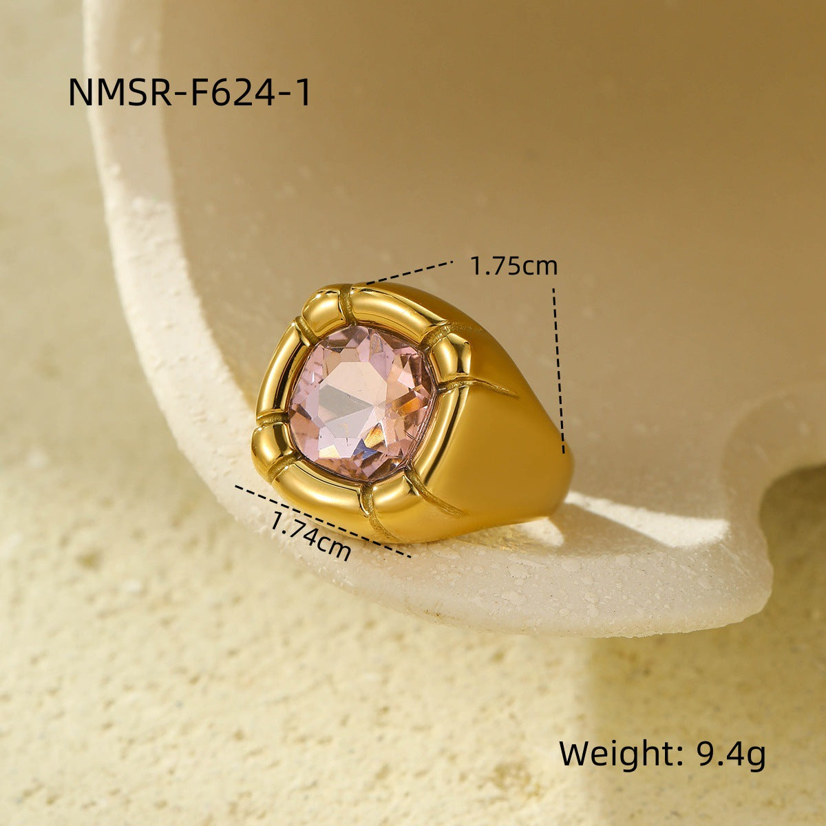 Anello da donna in acciaio al titanio con zirconia quadrata, stile vintage, finitura placcata e design geometrico