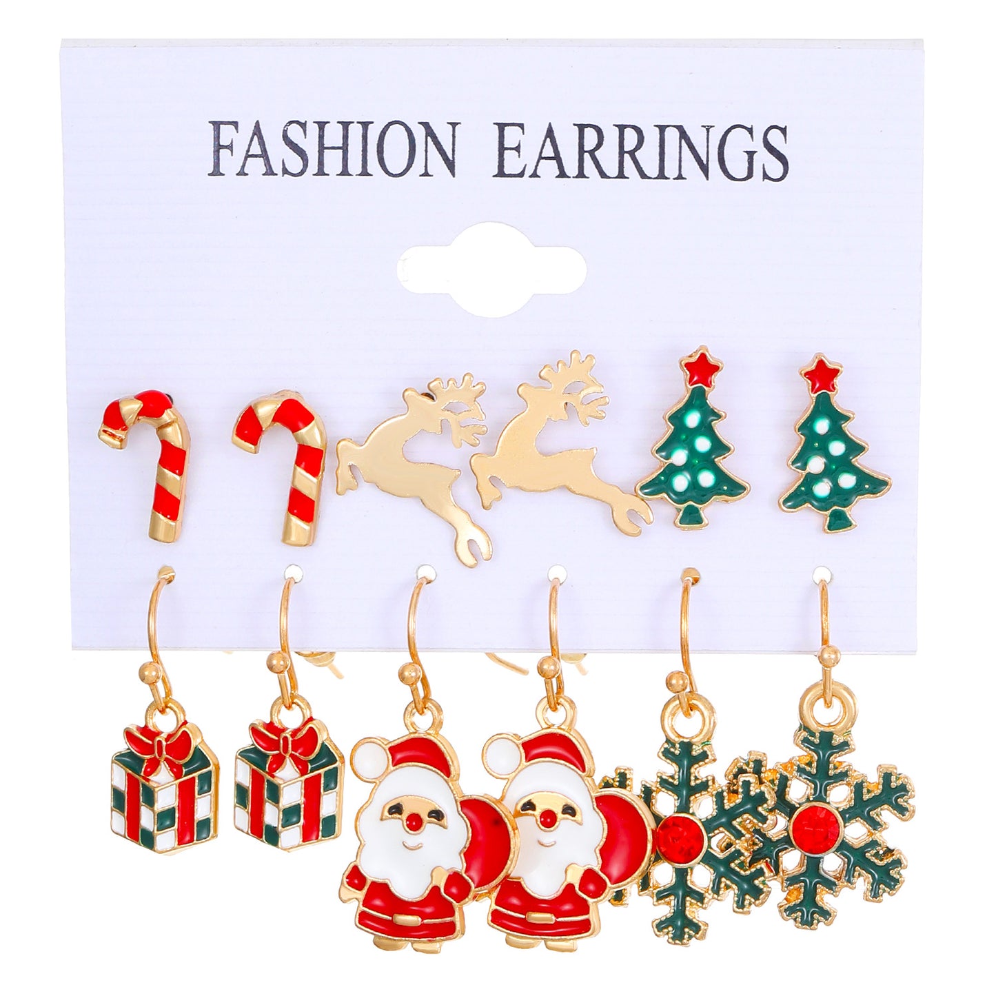 Set de pendientes de aleación con motivos navideños de muñeco de nieve, copo de nieve, reno y árbol de Navidad para mujer