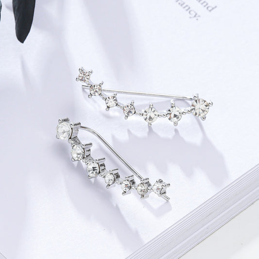 Orecchini a perno geometrici minimalisti in zirconia color rame con intarsio completo di strass, leggeri e lussuosi, a clip