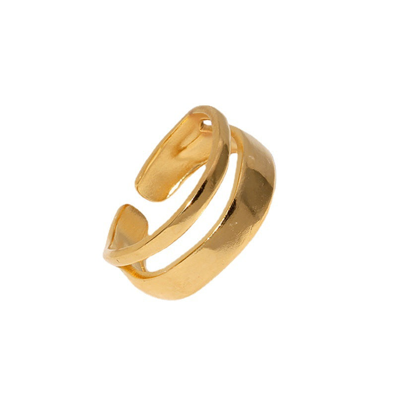 Anello aperto regolabile da donna in acciaio al titanio minimalista, fascia alla moda per dito indice con finitura placcata