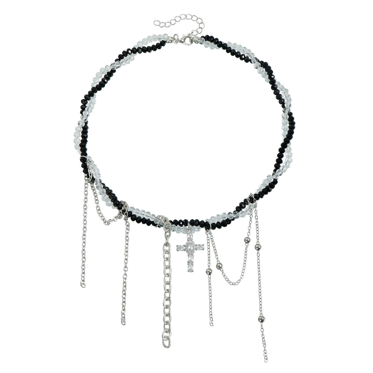 Gothic Streetwear Black and White Two-Tone Geometric Cross Alloy Pendant Necklace for Women