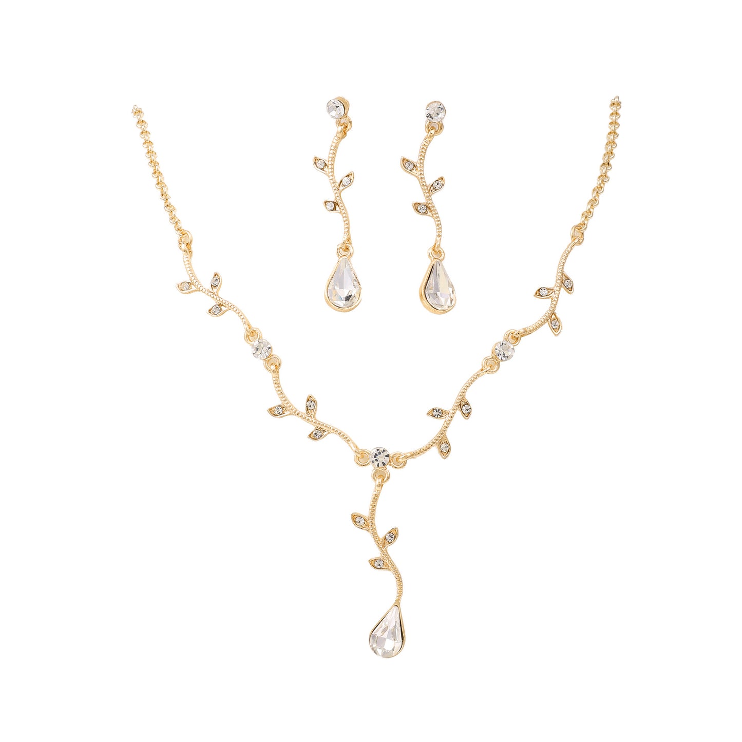 Minimalist Luxury Drop-Shaped Necklace Set with Alloy Chain and Rhinestone Pendant for Women