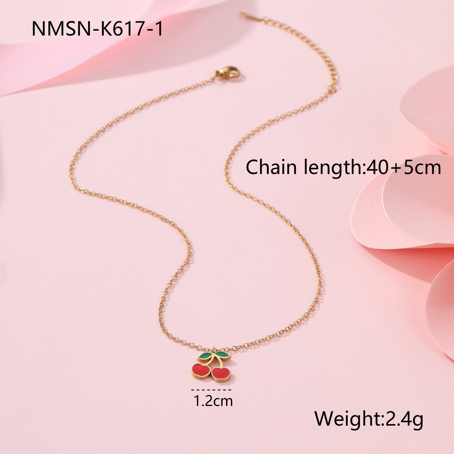 Collar de acero inoxidable con colgante de cereza a la moda y acabado chapado para mujer