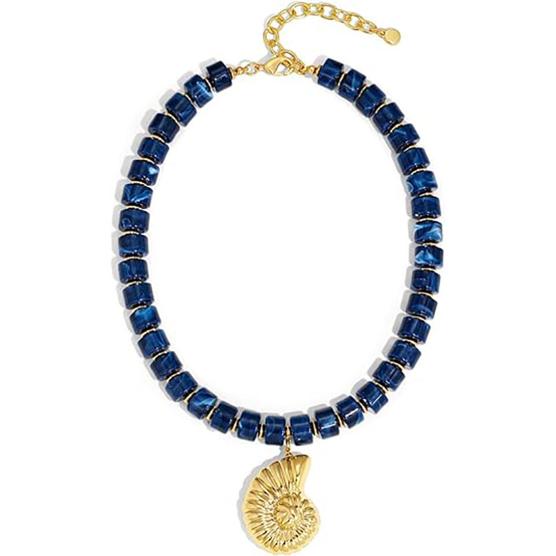 Casual Geometric Shell Pendant Resin Beaded Necklace for Women