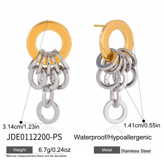 Aretes de borlas de acero inoxidable con baño geométrico para mujer