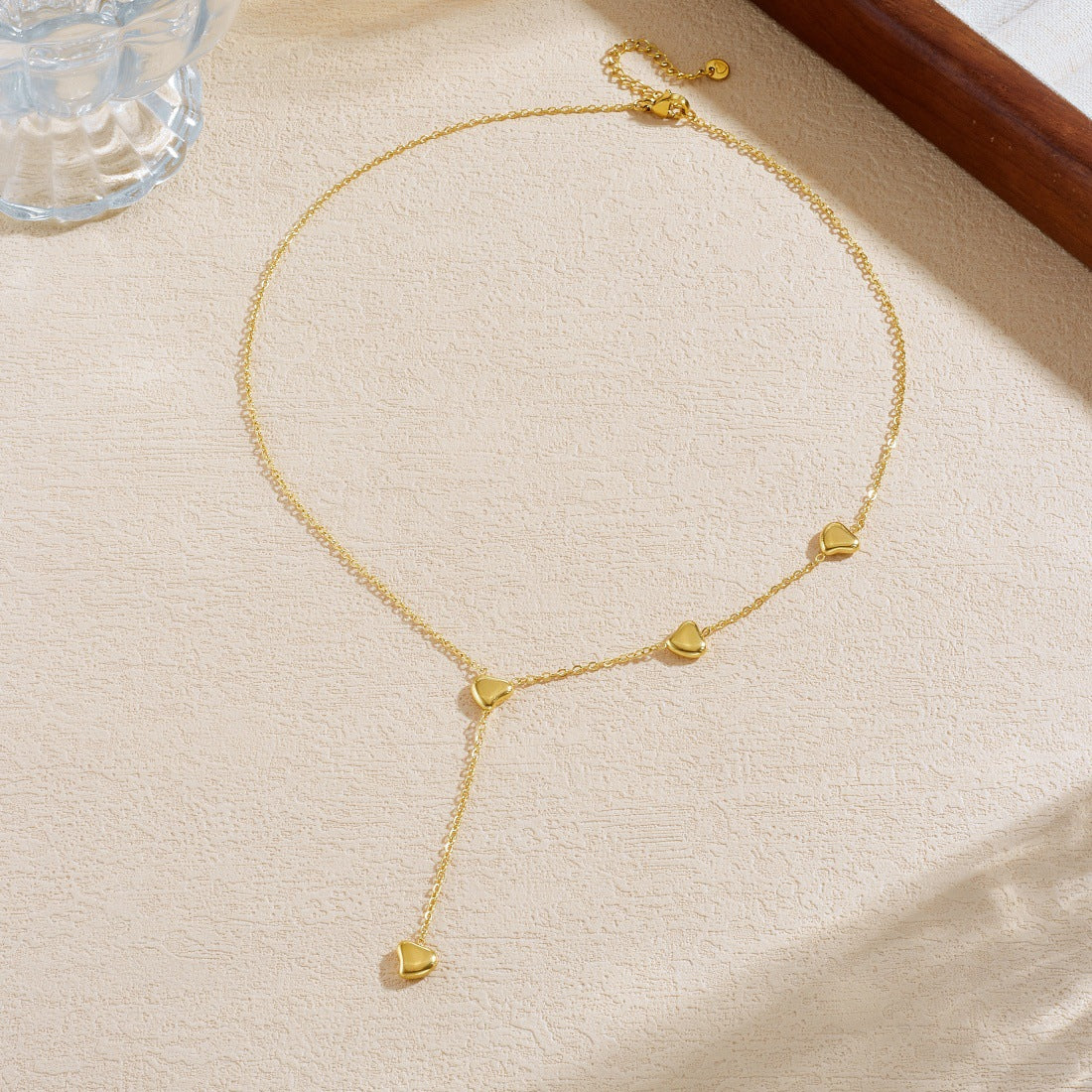 Minimalist Gold Plated Heart Stainless Steel Necklace with Tassel Chain for Women