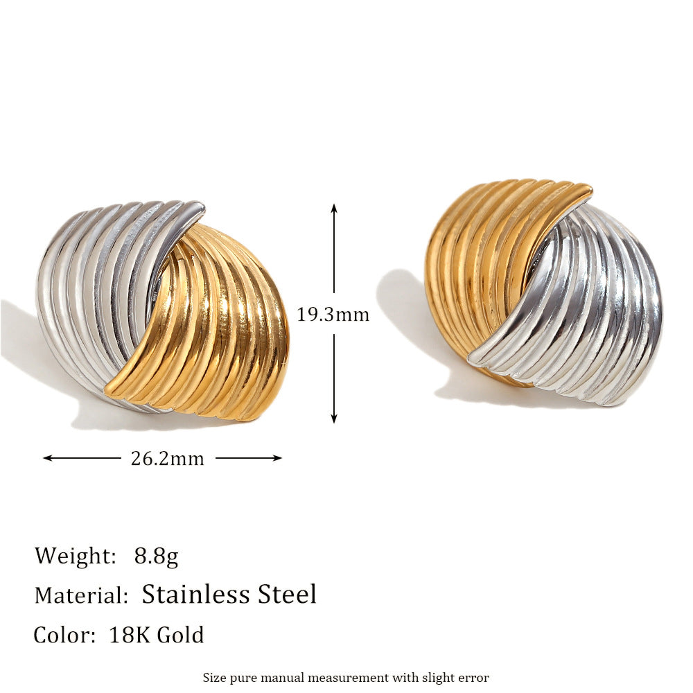 Orecchini a perno geometrici minimalisti a ventaglio incrociati in acciaio inossidabile placcato oro 18K