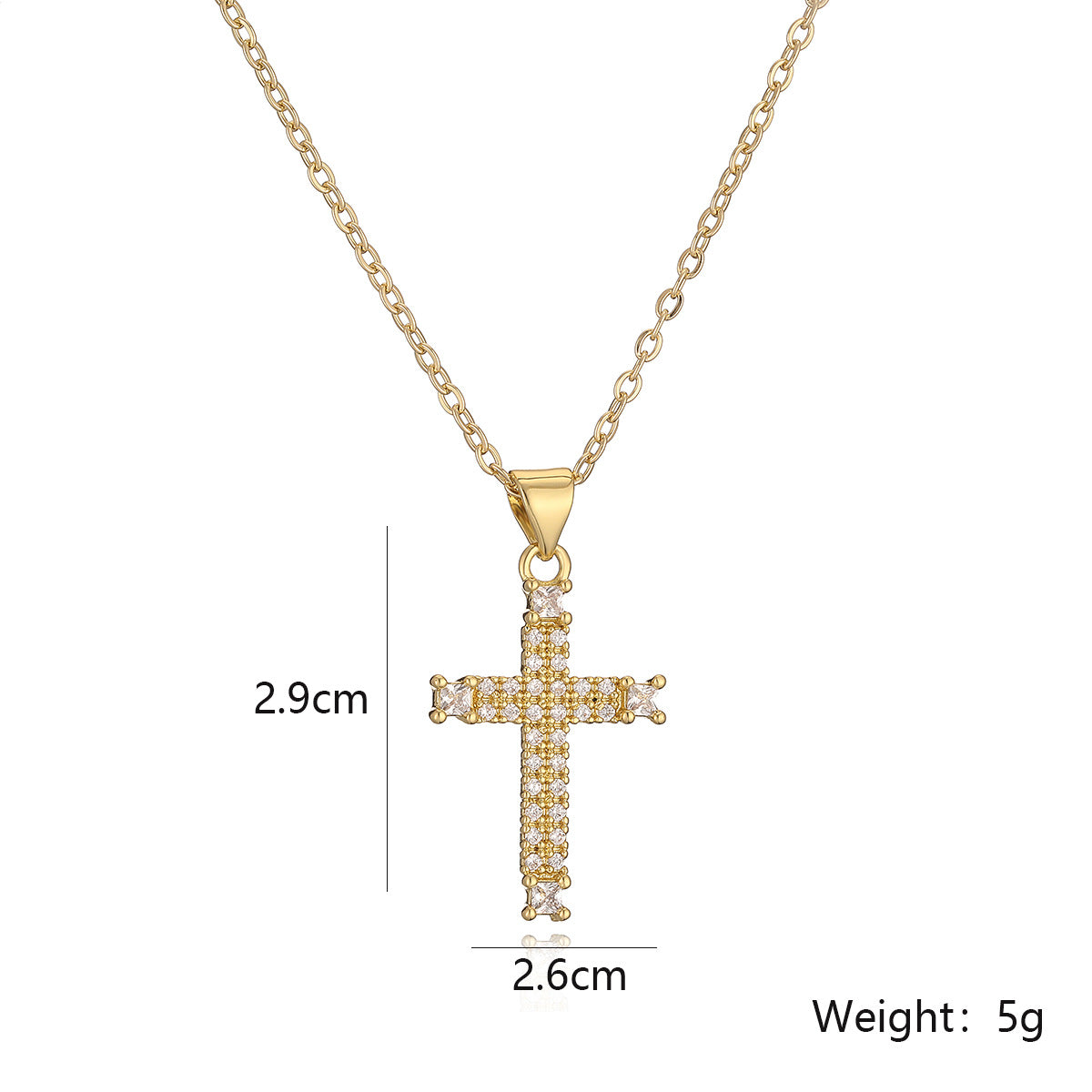 Collana con ciondolo a croce geometrica minimalista da donna in rame con zirconi completi