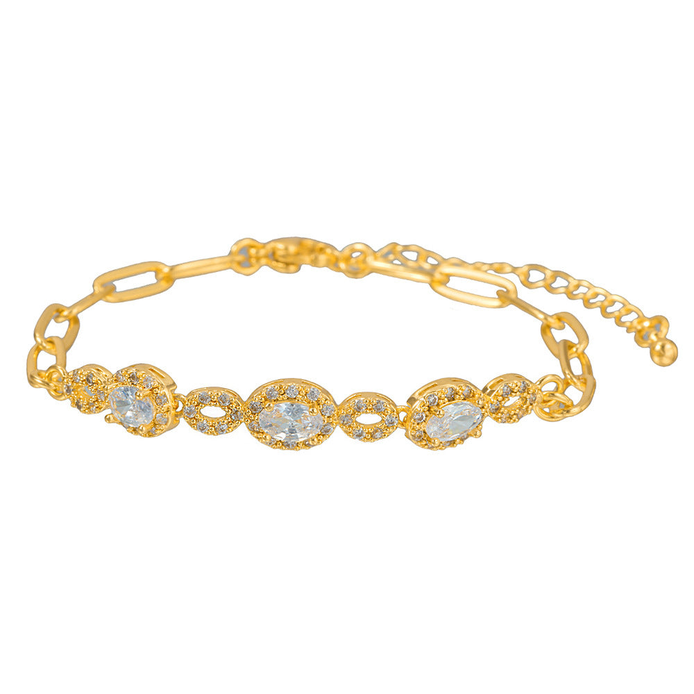 Minimalist Elegant Round Geometric Brass Inlaid Cubic Zirconia Bracelet for Women
