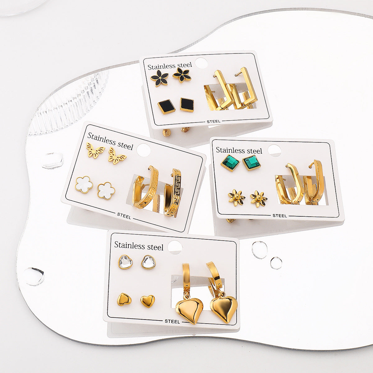 Pendientes de Acero Inoxidable Geométricos Minimalistas con Acabado Esmaltado y Estampado Floral para Mujer