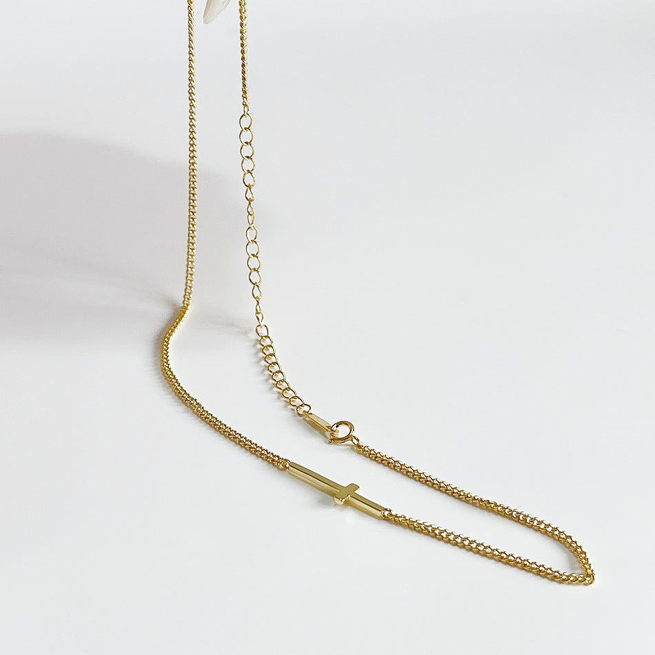 Collana da donna con ciondolo a croce geometrica minimalista in argento sterling 925
