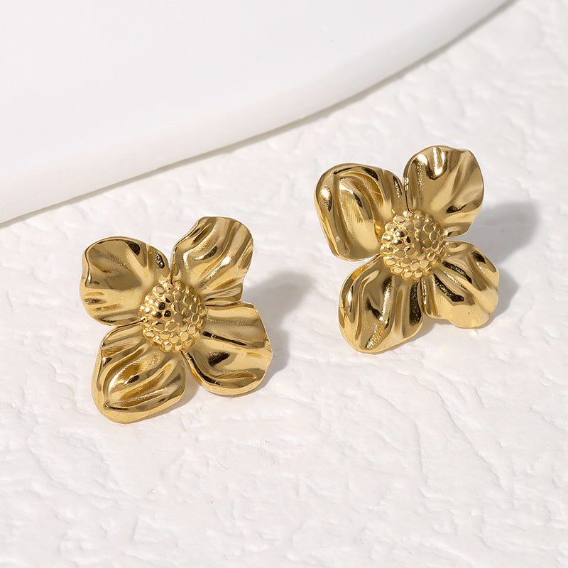 Pendientes minimalistas de titanio y acero para mujer, con formas geométricas de corazón y flores, de acero inoxidable galvanizado en tono frío, joyas de moda para la oreja