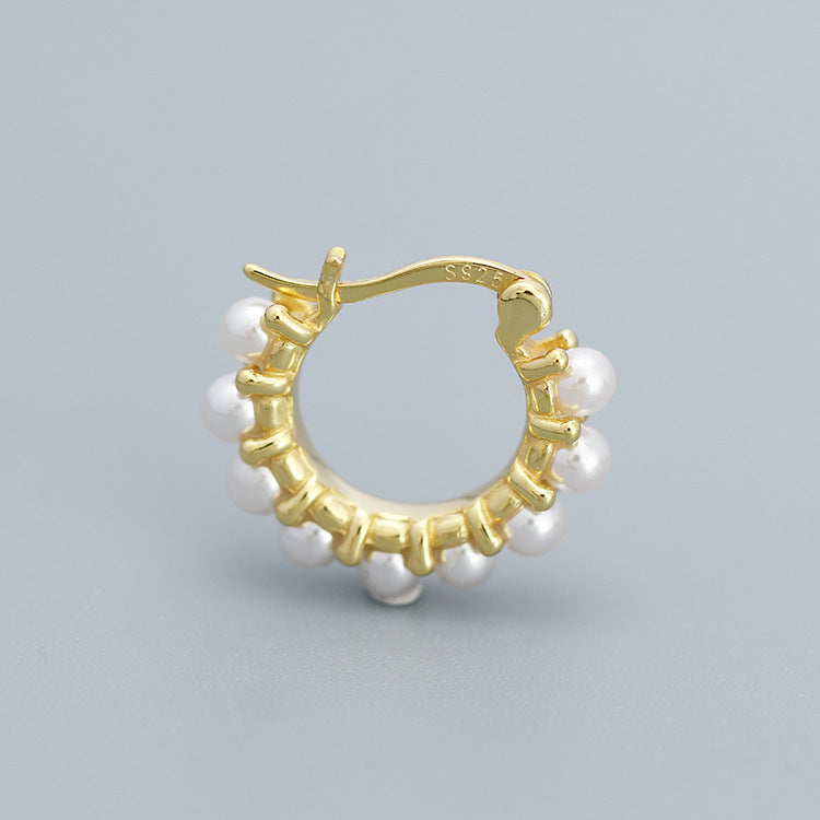 Minimalist Geometric Circle Pearl Earrings for Women in Sterling Silver with Elegant Office-Ready Design