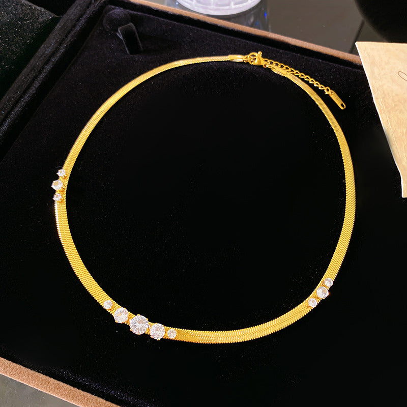 Vintage Rhinestone Pearl Plated Titanium Steel Snake Chain Necklace Unisex