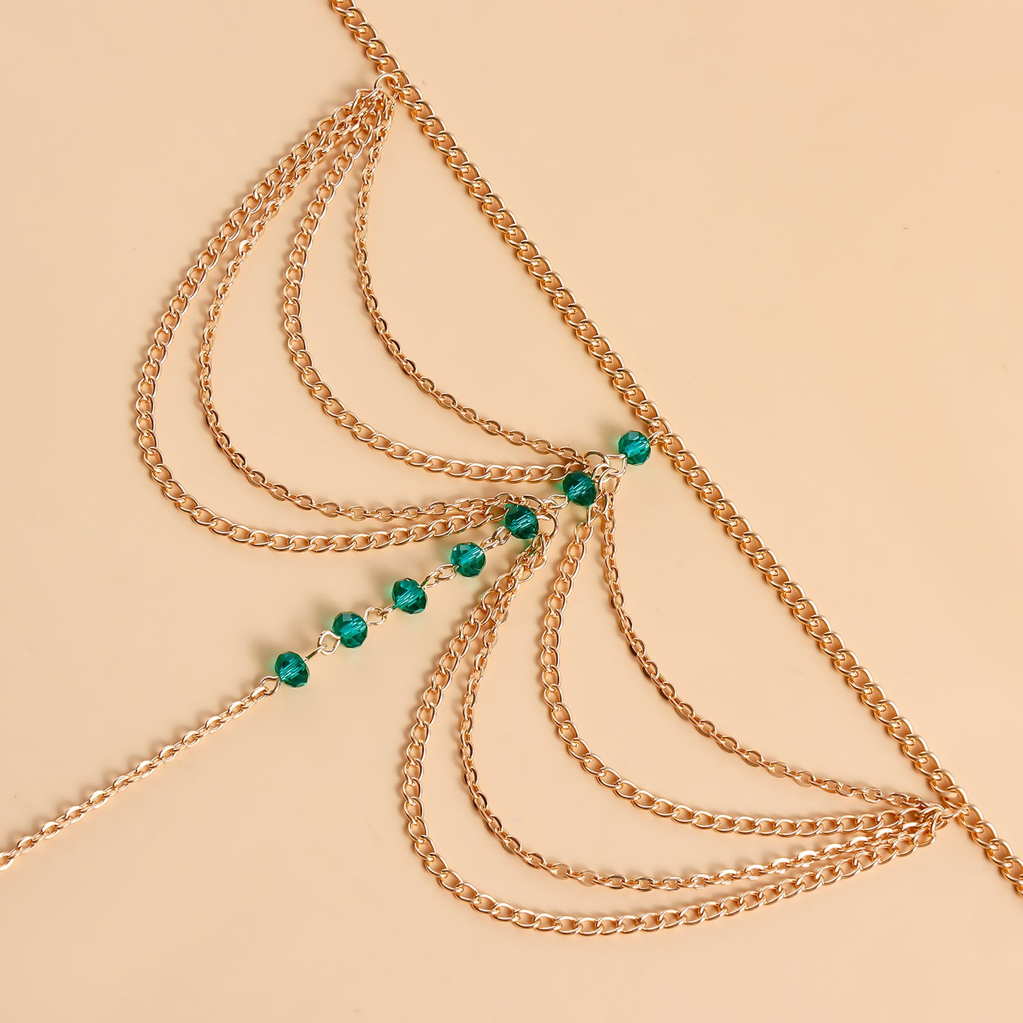 Geometric Alloy Anklet for Women with Colorful Glass Beads and Multi-Layer Metal Chain