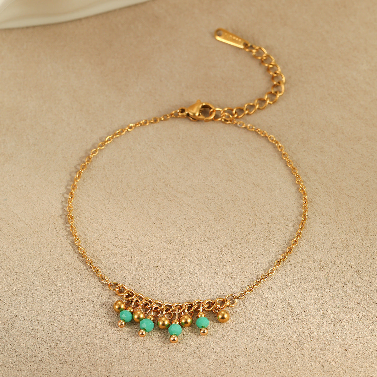 Fashionable Geometric Stainless Steel Plated Bracelet for Women with Colorful Natural Beads and Tassel Accents
