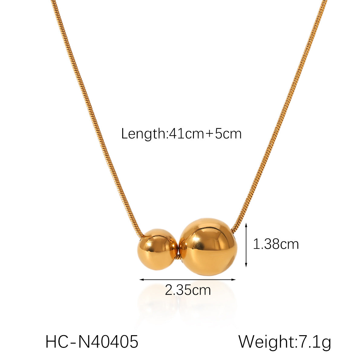 Minimalist Geometric Round Bead Pendant Necklace for Women in Stainless Steel with Titanium Steel Charm and Gold Plated Snake Chain